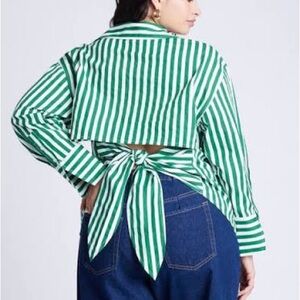 Eloquii Striped Tie Back Button Up Top